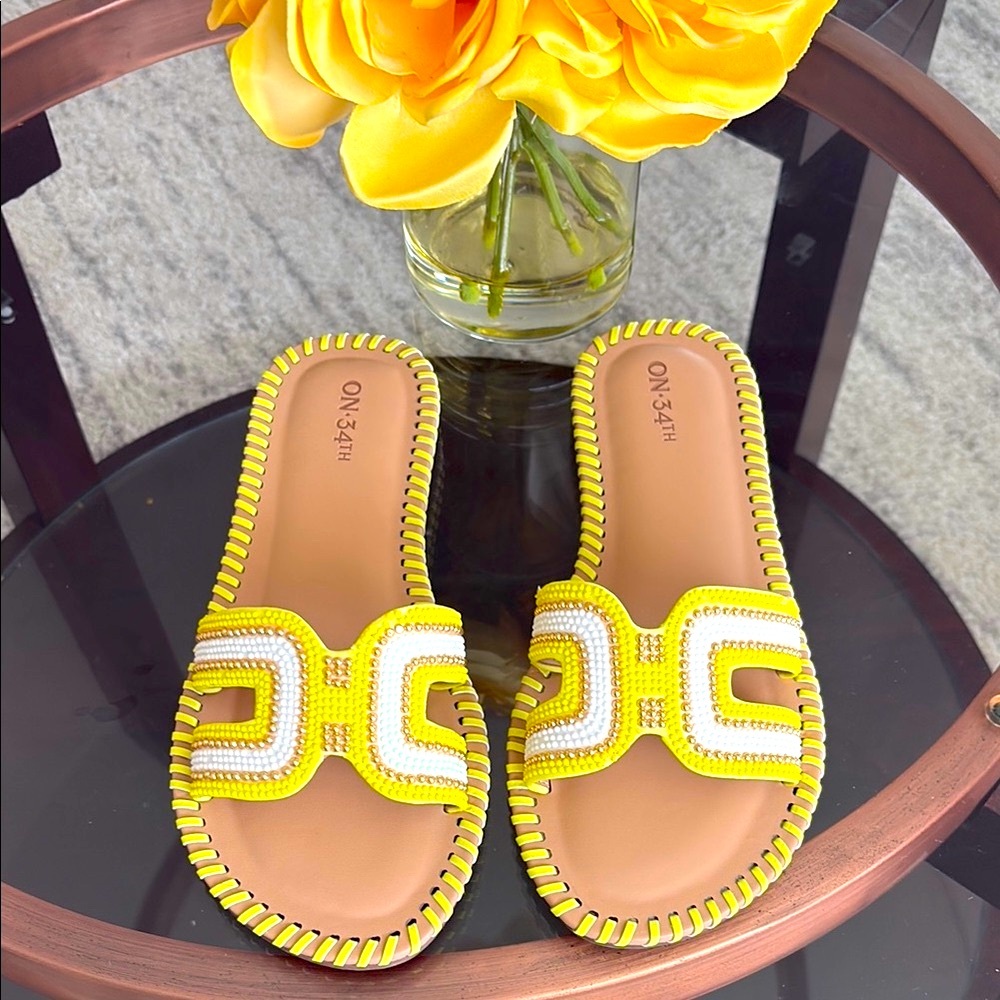 New Beautiful Yellow with Gold Beads Women Sandals.